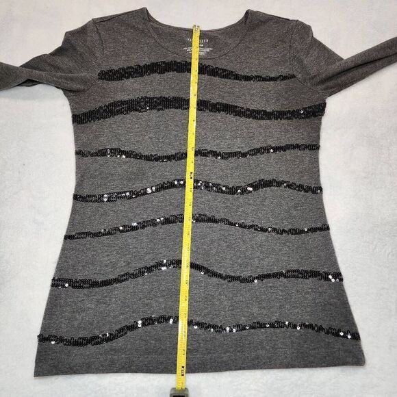 Van Heusen Gray Sequin Top Size extra small 3/4 Sleeve - Picture 5 of 12